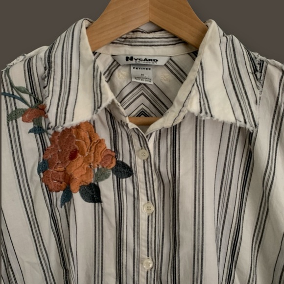 Vintage 90s Y2K Nygard Striped Embroidered Dristressed Shirt - Picture 2 of 8